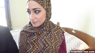 Arab hottie blows and rides large corpulent penis at a hotel room