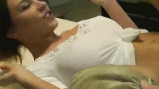 Cute woman takes many in creampie team fuck