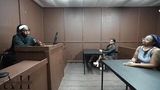 Ebony Whore screws & sucks in judge Athena Hazes courtroom