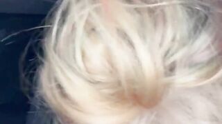 Blonde hooker gives a fellatio in public and lets the chap nut in her mouth then spits the cum back out on his ramrod to suck in some more