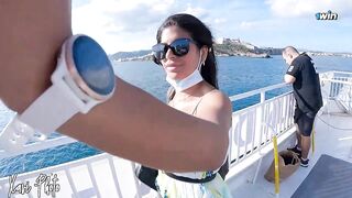 Sheila Ortega sucks his boyfriend's cock in Ibiza Ferry's public biffy (Check out until the end)