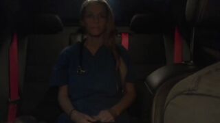 Golden-Haired nurse is having sex with a attractive, black dude on the back seat of the car