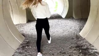 Petite golden-haired gives blow job and gets fucked during a hike