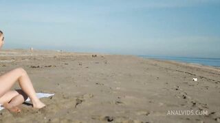 Undressed, Euro girls, Paola and Lily started kissing on the beach and had an interracial 3some