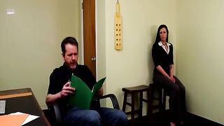 she undresses, waits hands on wall with legs apart and then is thonged in a special position