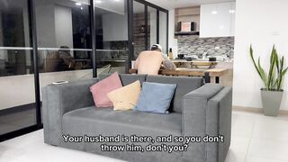 My busty blonde neighbor calls me for sex while her husband plays on his phone