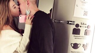A Cute Angel Sucks a Knob and Takes Cum in her Mouth, in a Fitting Room, in a Shopping Center