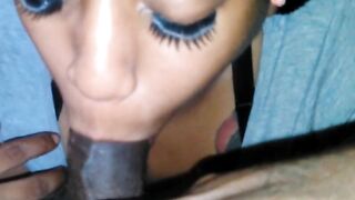 Redbone BBW deepthroat BBC for gulp mouthful of cum