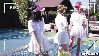 3 on 1 on tennis court with honeys daisy, cleo, and daphne