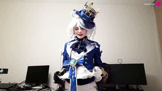 The kinky Furina from Genshin Impact prefers Aether's nutritious cum, which is supposed to end up in her bald cunt, over the usual sweet desserts