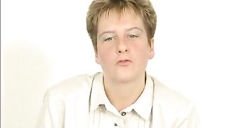 Golden-haired aged at casting getting cum on bazookas after masturbation and fellatio