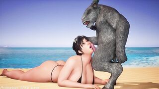Curvy Beach Bombshell Gets Pounded Hard by Mysterious Beast - 3D Animation