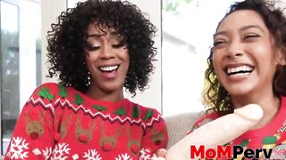 Stepmom Misty Stone and stepdaughter Sarah Lace three-some drilled by big dicked stepson after they seduced him! Stream more free hawt porno movie content at MomPerv.com