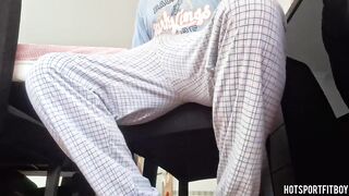 HOTSPORTFITBOY Big Wang Striptease: Hawt Pajama Strip to Chair Jerk Off Ejaculation