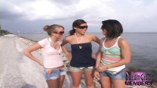 three Hotties Play Stripped on a Public Beach