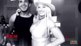 This golden-haired milf likes to dress up in her cowgirl uniform and screw on leather furniture. This time, this hottie's joined by her sexually excited brunette girlfriend. They fuck two boys and then get facialized hard.