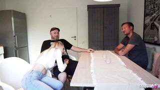 Cuckold husband must watch while his skinny German Teen Girlfriend get no screwing-rubber Fuck by Chubby Weenie old Stud