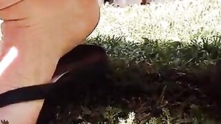 Slutty mature , watch her gash gape as this honey squats in the garden