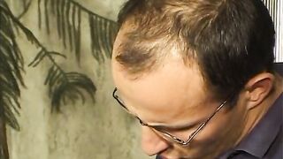 Spex granny wearing stockings gets fucked and facialized