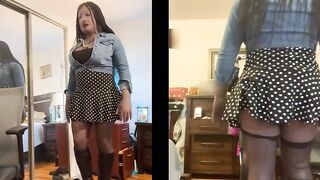 Black Playgirl Danae in a Short Polka Dot Costume Banging Her Sex-toy