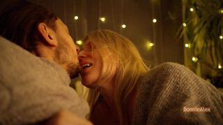Warm sweaters, cold night, real couple passion and simultaneous orgasm