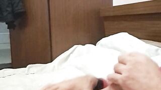 Male with giant weenie jerks off in advance of daybed