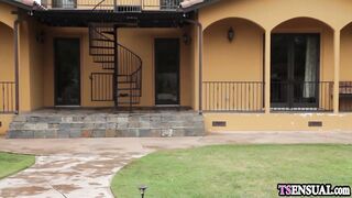 Hot skinny shemale anal bangs a horny spying dude