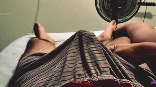 Handjob Tease Through His Pajamas Until He Can’t Take It