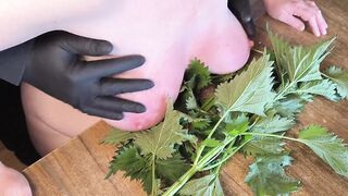Stripped boobs in nettles - then hit hard
