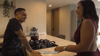 Homemade 3-some: The cuckolded wife catches her husband cheating with her neighbor, and they both end up fucking him and giving him a facial creampie by cumming in her mouth.