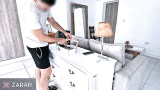 MILF stuck with glue - her boyfriend's son licks her ass and cums inside her