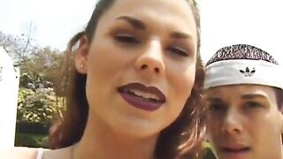 Big melons shemale MILF Kimberely Devine cums on her young bf after reaming his dark hole