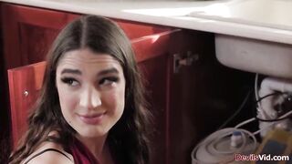 French housekeeper Candie Luciani gets her boss hard.Shes sucking his big dick.The stud caressed her natural melons.licks her ass before screwing her hard