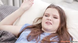 18yo Ava Marina is feeling naughty and wishes her stepcousing jock.The tiny breasts teen is boob sucked and sucks him off before riding his boner