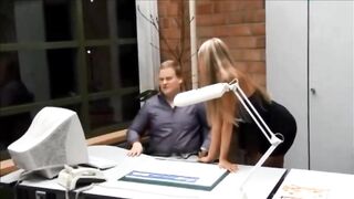 German golden-haired took off her raiment whilst still at work, to get fucked hard, from the back