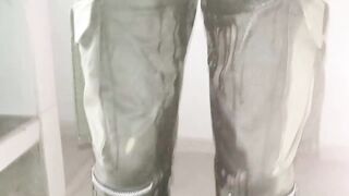 Homemade diaper soaked in urine and multiple orgasms