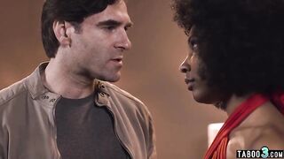 Man fingering and fucking his ebony MILF mastix Olivia Jay shaggy twat