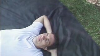 Trans woman anal drilling big dick sucking in the garden...cum in mouth