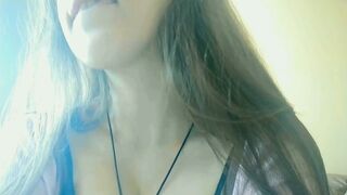 Cute student touching and teasing while alone at home