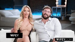 WIFEY Gorgeous Golden-haired Hotwife Savvy Suxx Rides A Giant Ramrod In Front Of Fiance