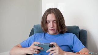 River Lynn is turned on when her stepcousin watches porn ifo her and she decides to masturbate.The tiny titties golden-haired lets him lick and screw her vagina