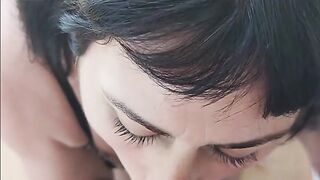 milf cleaning lady cum in mouth. Blow job.