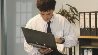 In the office, the secretary bends over and the boss falls for it.