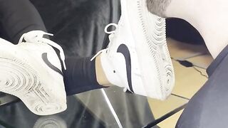 Indecent White Sneaker Worship - Valeria Night (Front View)