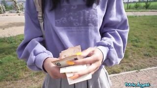 Cute Italian Pulls White STRAP to one Side for My BIG WEENIE - Public Agent