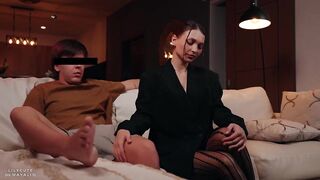 Scared Stepmom Grabs Step son's Penis During Horror Episode – Then Rides Him!