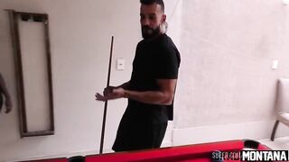 Cuckold shared his girlfriend with a friend on the pool table and did DP!