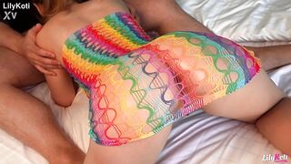 Homemade Sex Tape: Lustful GF with Giant Boobs in Fishnet Sucks & Screws in Doggy with Loud Moans - LilyKoti