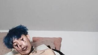 Trans man with a clown makeup masturbates