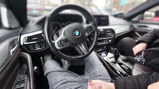 Public Parking Lot Handjob Next to Stranger and Bus Cum Finish